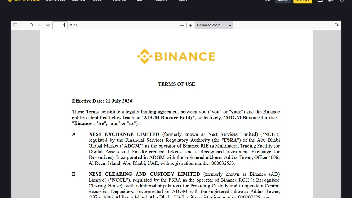 Masharti ya Matumizi ya Binance