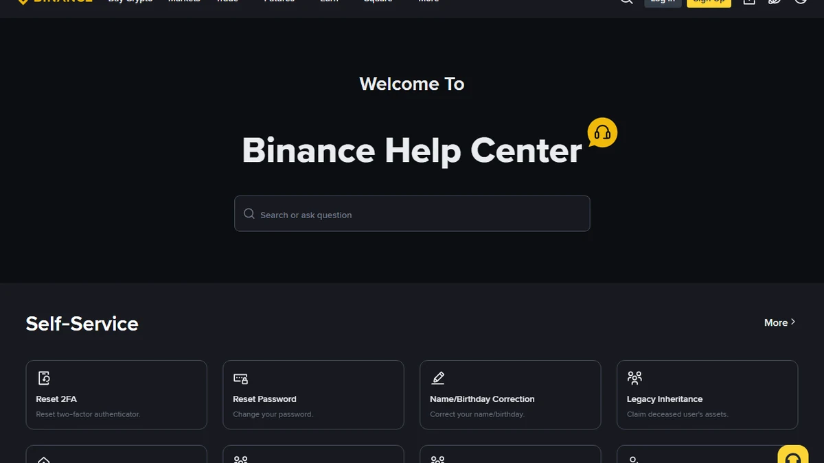 Kituo rasmi cha Usaidizi cha Binance