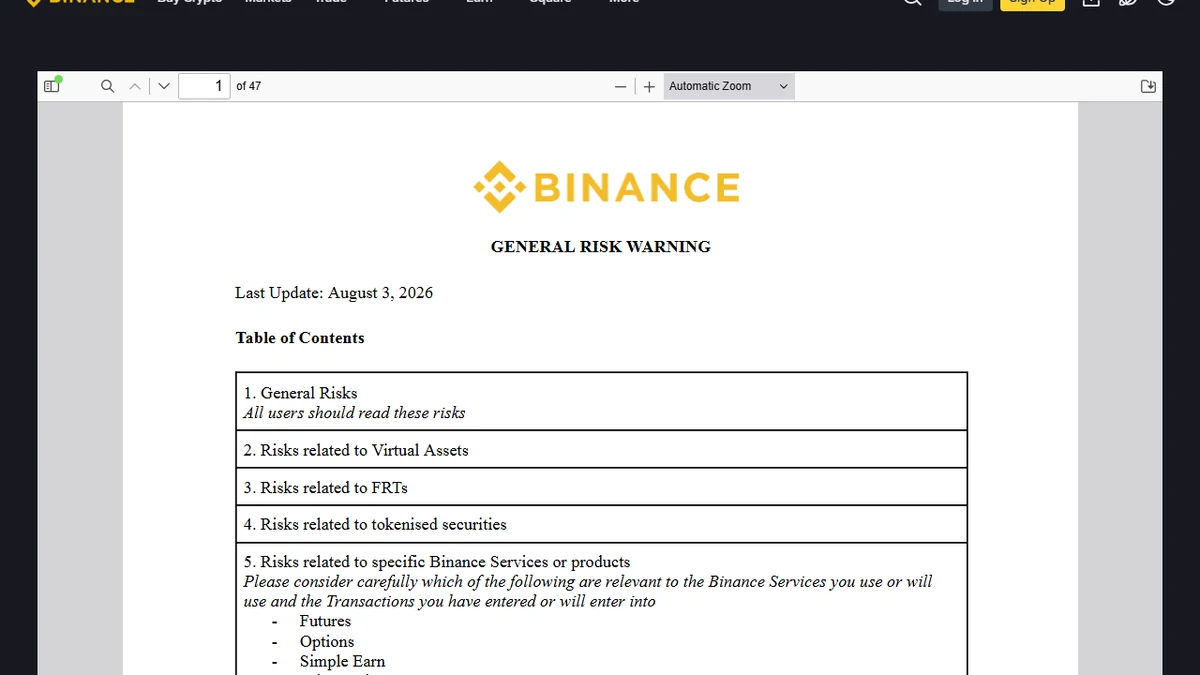 Onyo rasmi la hatari la Binance
